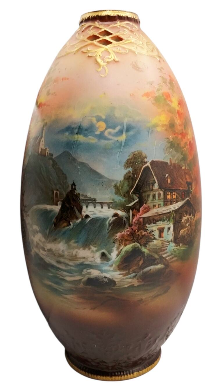Royal Bayreuth Bavaria Hand Painted Porcelain Landscape Tapestry Vase 10 Inches